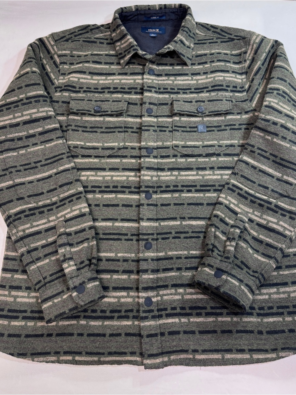Roark Nordsman Flannel Shirt Men Size Large Green Wool Blend Long Sleeve